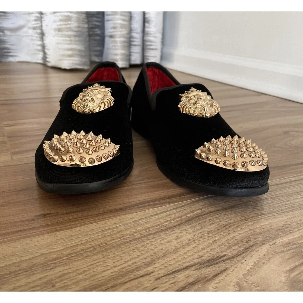 ELANROMAN Men's Velvet Black Loafer Dress Fashion Wedding Party Prom Shoes Sz 42